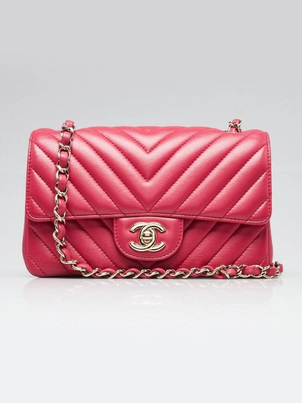 Chanel Pink Chevron Quilted Lambskin Leather Classic Mini Rectangular Bag - Picture 2 of 11